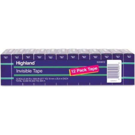 3M Highland„¢ Invisible Tape, 3/4" x 1000", 1" Core, 12/Pack 6200K12